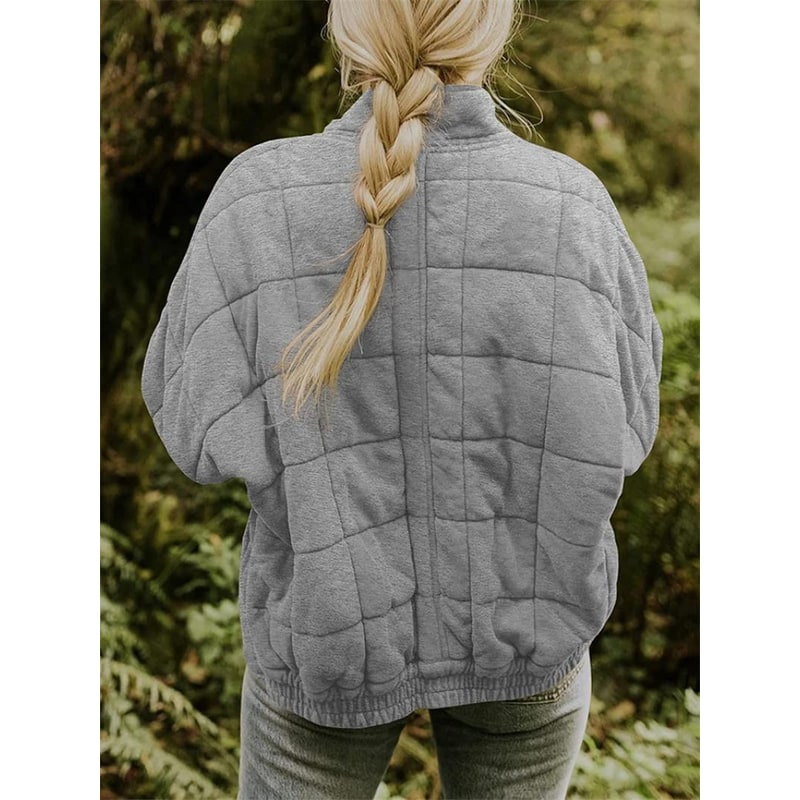 Women's Quilted Bomber Jacket with Full Zip and Oversized Fit - Image 7