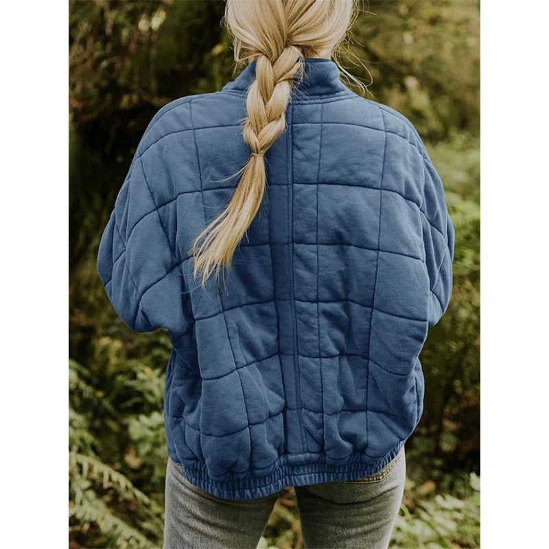 Women's Quilted Bomber Jacket with Full Zip and Oversized Fit - Image 8