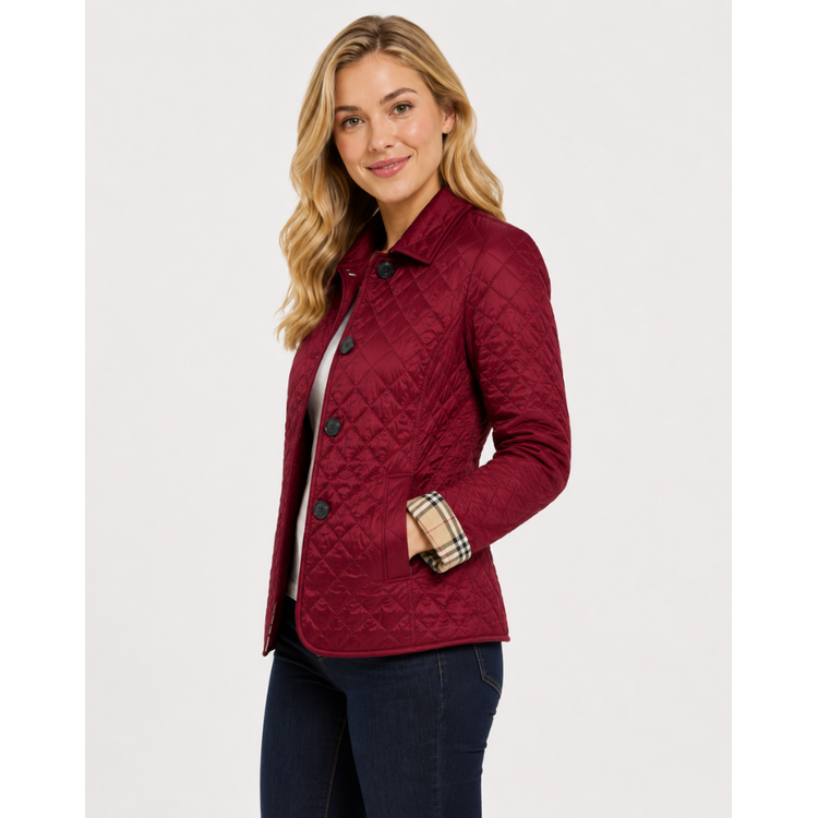 Women's Quilted Jacket with Button Front and Plaid Lining - Image 12