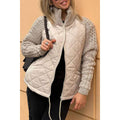 Women's Quilted Jacket with Diamond Body and Cable Knit Sleeves - Image 3