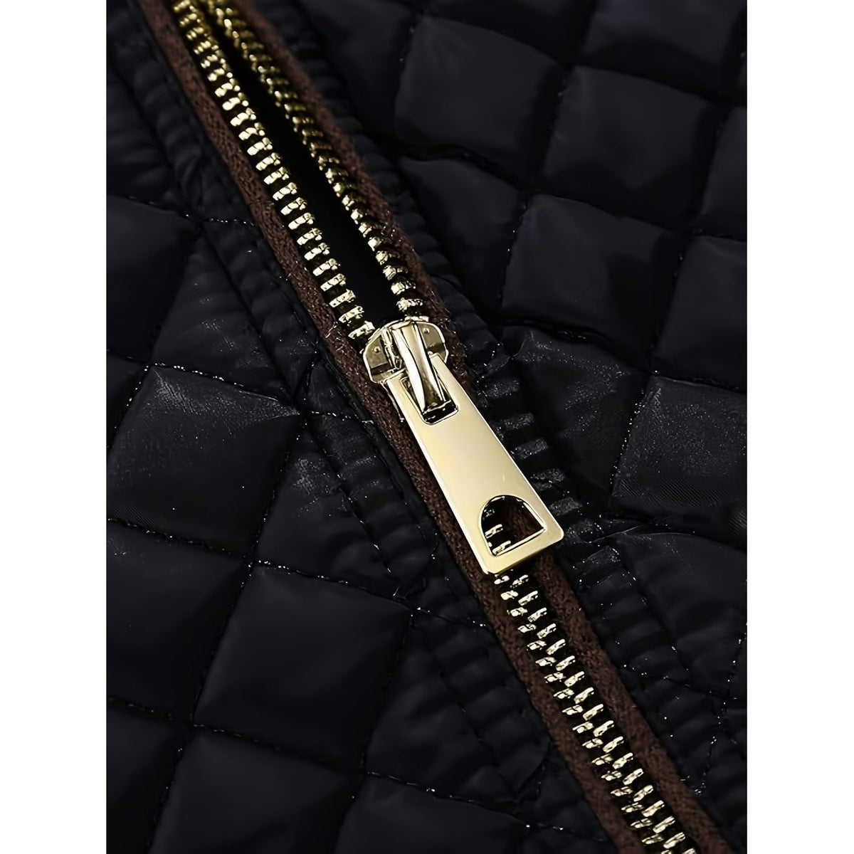 Women's Quilted Jacket with Diamond Quilting Stand Collar and Contrast Piping - Image 5