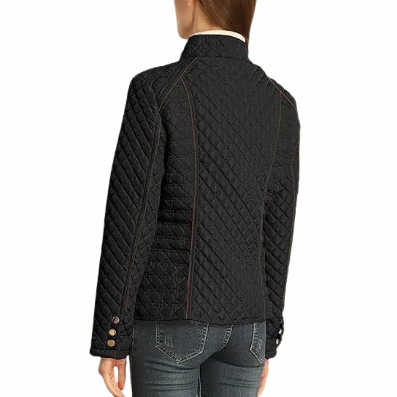 Women's Quilted Jacket with Diamond Quilting Stand Collar and Contrast Piping - Image 6