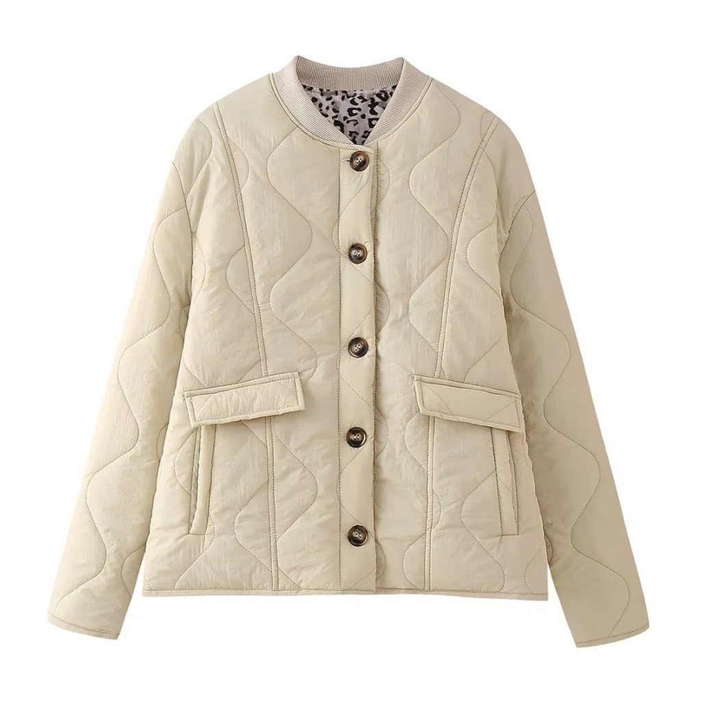 Women's Quilted Jacket with Leopard Print Lining and Onion Quilt - Image 1