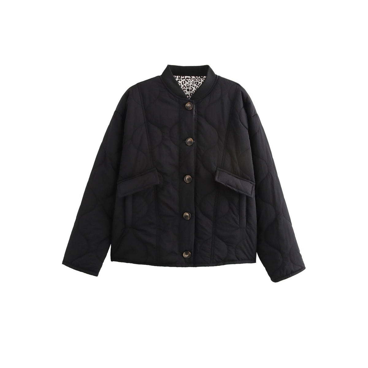 Women's Quilted Jacket with Leopard Print Lining and Onion Quilt - Image 2