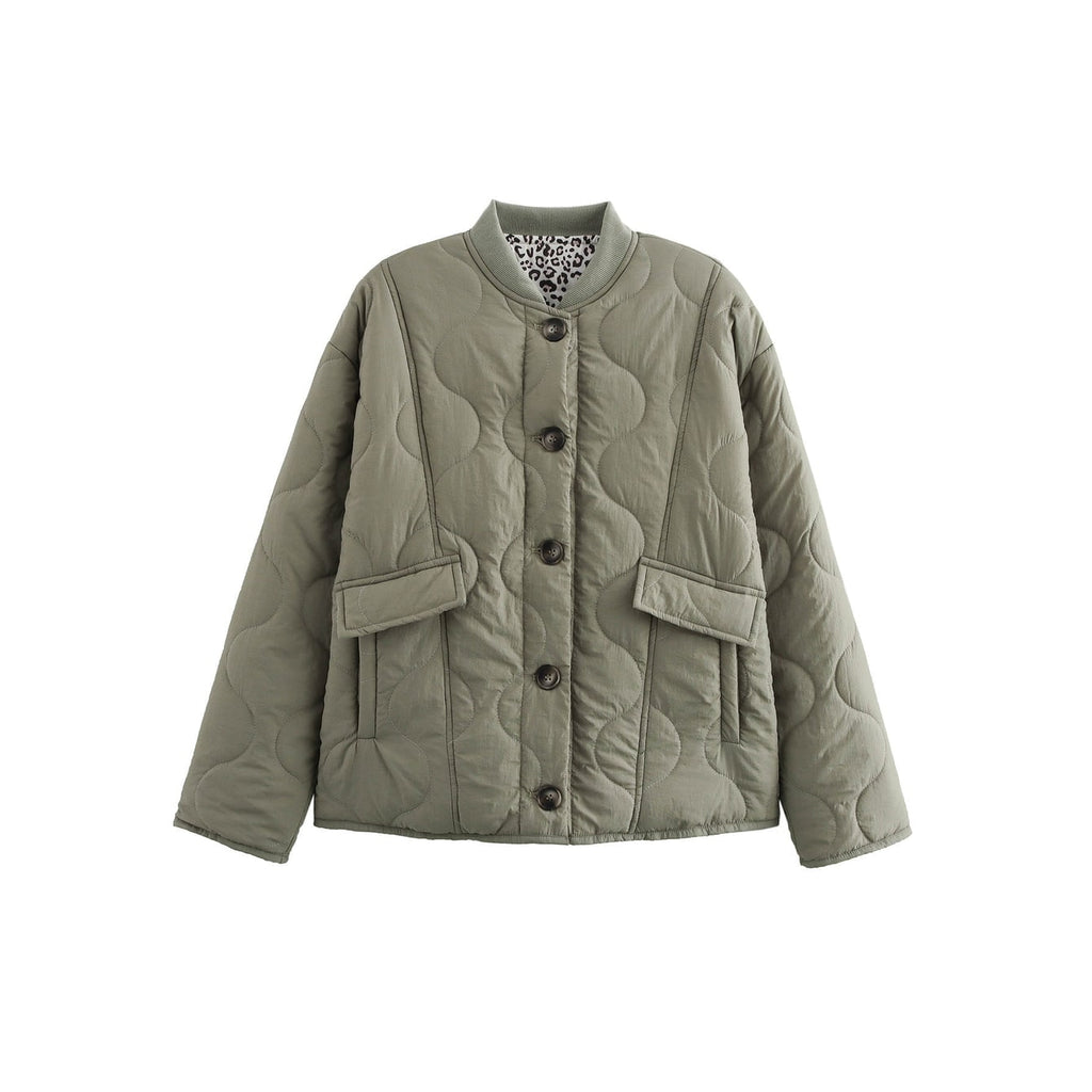 Women's Quilted Jacket with Leopard Print Lining and Onion Quilt - Image 4