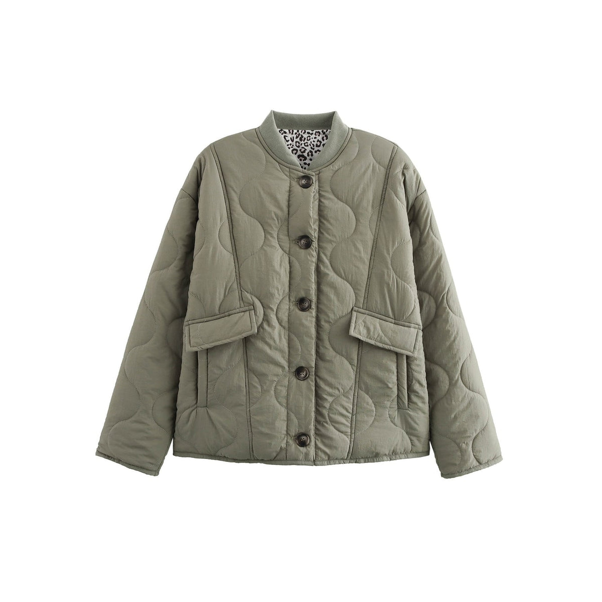 Women's Quilted Jacket with Leopard Print Lining and Onion Quilt - Image 4