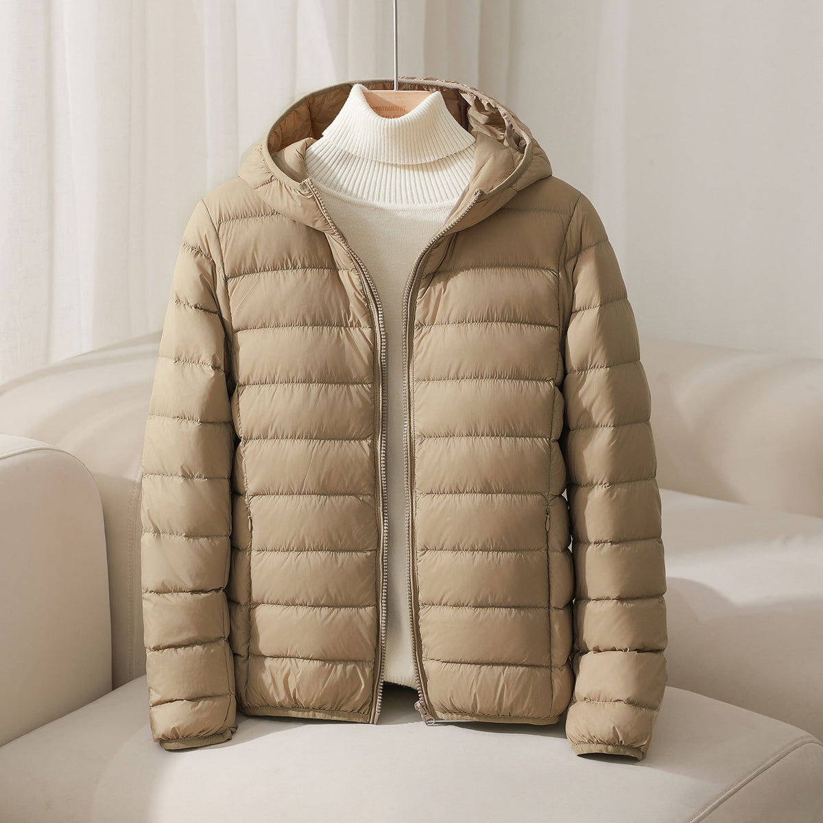 Women's Quilted Puffer Jacket with Hood and Zip Closure - Image 2