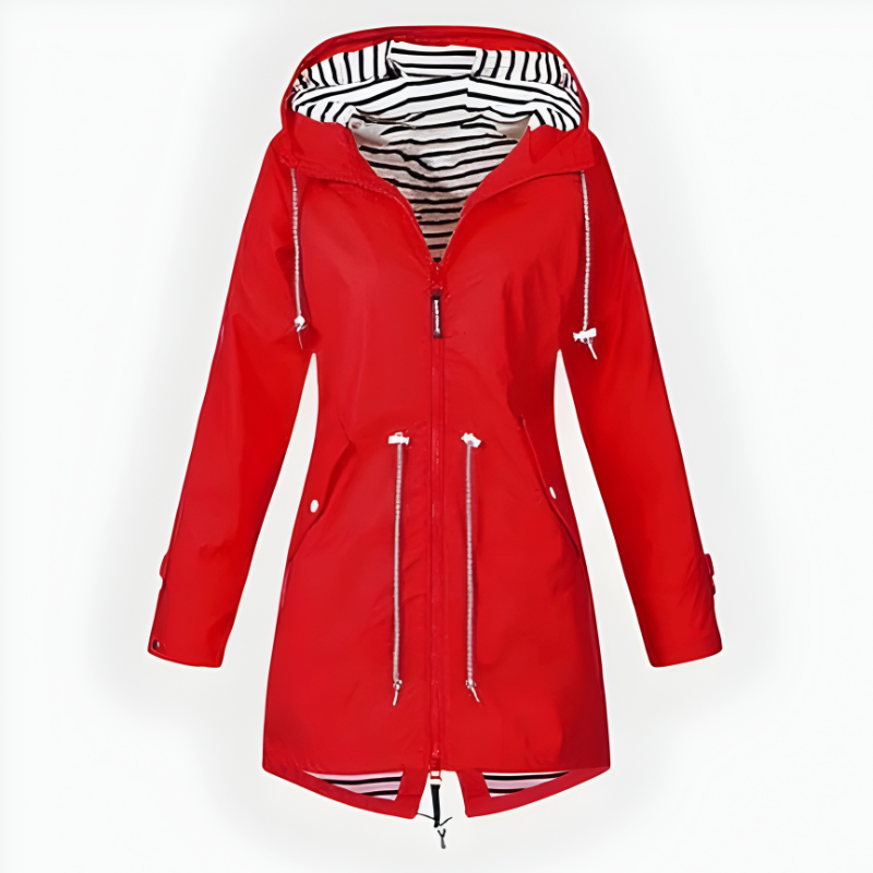 Women's Rain Jacket Raincoat with Hood Waterproof Drawstring Waist Striped Lining - Image 3