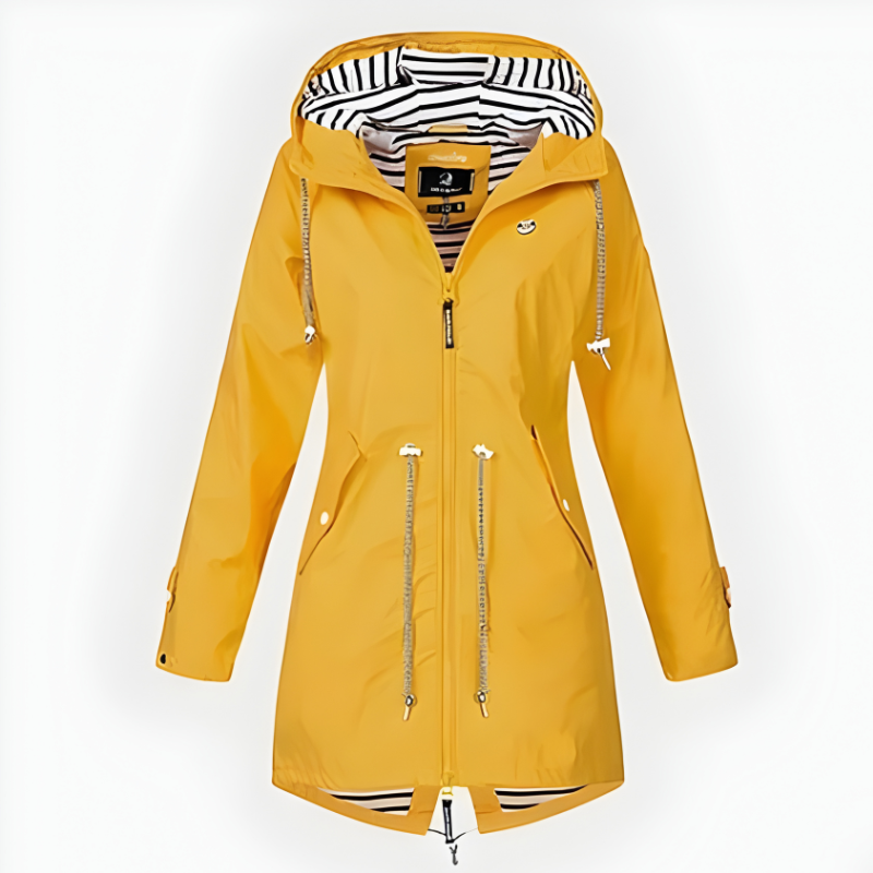 Women's Rain Jacket Raincoat with Hood Waterproof Drawstring Waist Striped Lining - Image 4