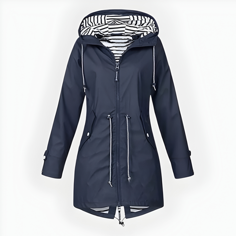 Women's Rain Jacket Raincoat with Hood Waterproof Drawstring Waist Striped Lining - Image 5