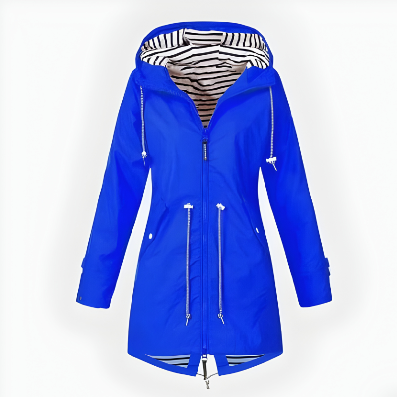 Women's Rain Jacket Raincoat with Hood Waterproof Drawstring Waist Striped Lining - Image 6