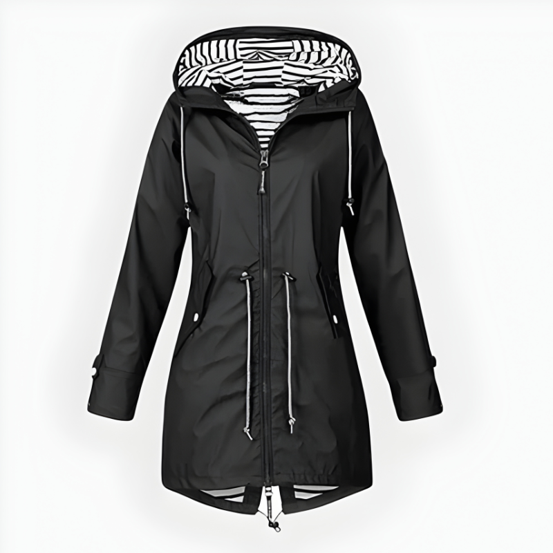 Women's Rain Jacket Raincoat with Hood Waterproof Drawstring Waist Striped Lining - Image 7