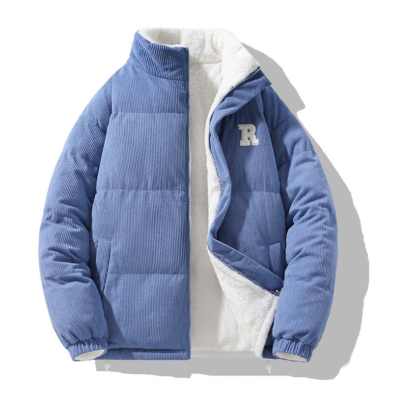 Women's Reversible Puffer Jacket with Quilted Sherpa Fleece and High Collar - Image 1