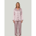 Women's Satin Pajama Set Long Sleeve with Striped Button-Down and Notched Lapel - Image 1