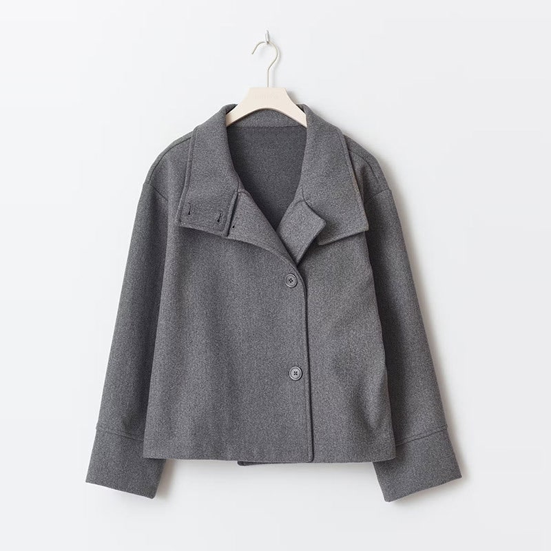Women's Short Wool Coat with Oversized Silhouette and Convertible Funnel Collar - Image 4