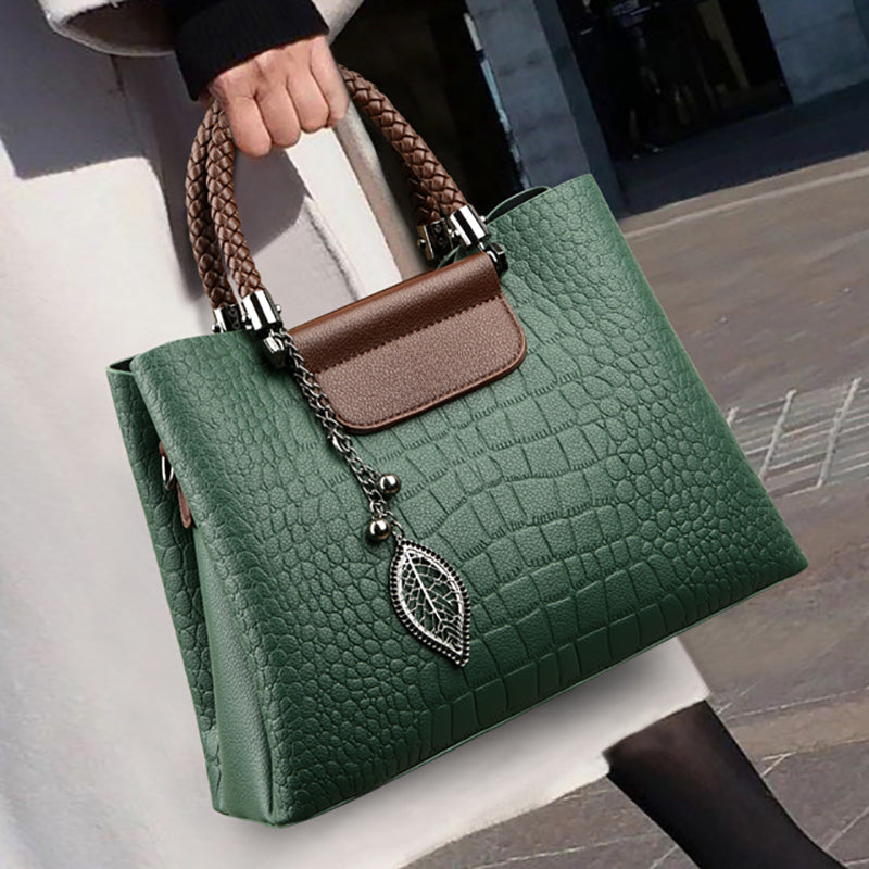 Women's Shoulder Bag Handbag with Crocodile Texture Braided Handles Structured Design - Image 1