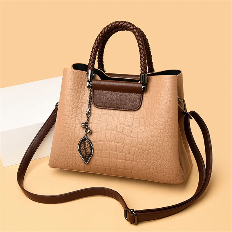 Women's Shoulder Bag Handbag with Crocodile Texture Braided Handles Structured Design - Image 3