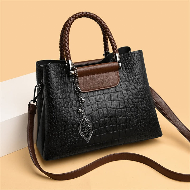 Women's Shoulder Bag Handbag with Crocodile Texture Braided Handles Structured Design - Image 4