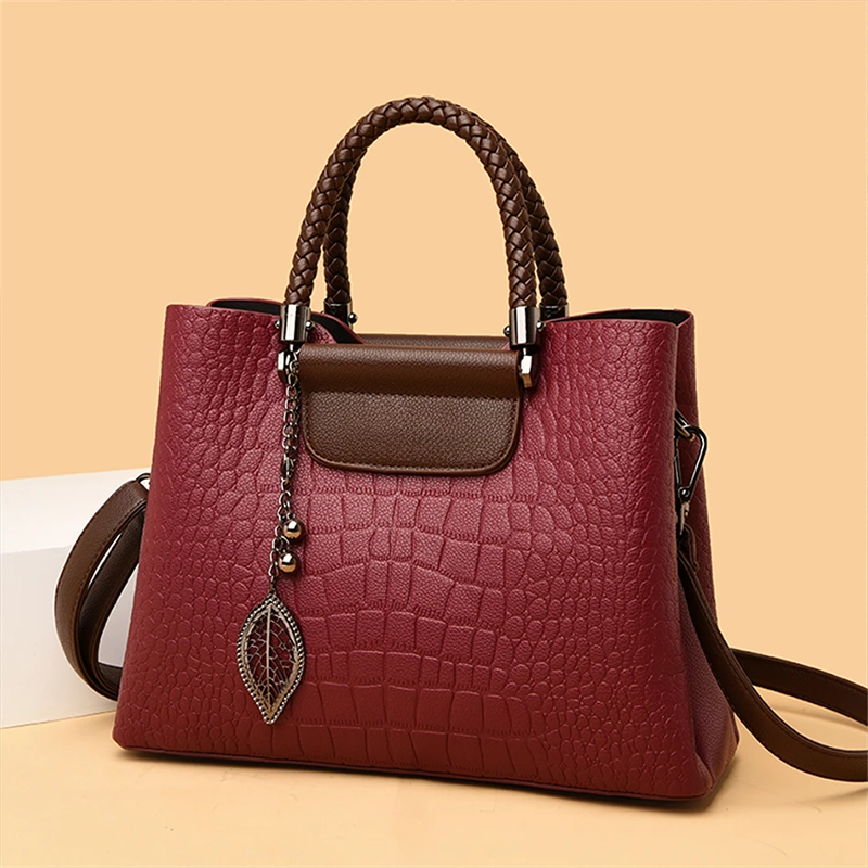 Women's Shoulder Bag Handbag with Crocodile Texture Braided Handles Structured Design - Image 5
