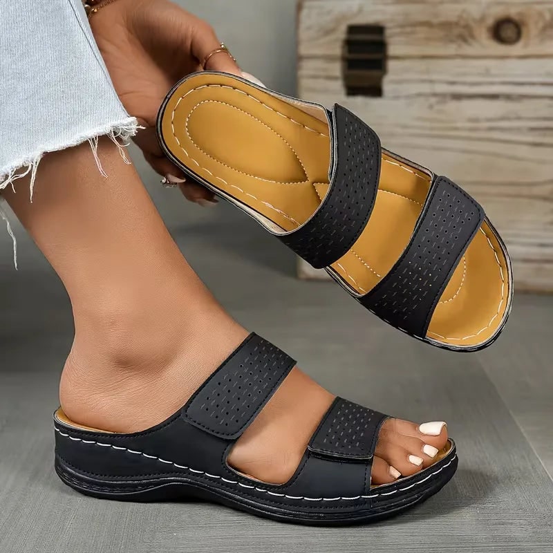 Women's Slide Sandals with Support Adjustable Double Straps Cushioned Footbed - Image 4