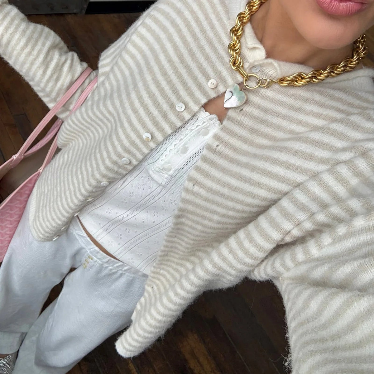 Women's Striped Cardigan Sweater with Button Front Collar and Long Sleeves - Image 2