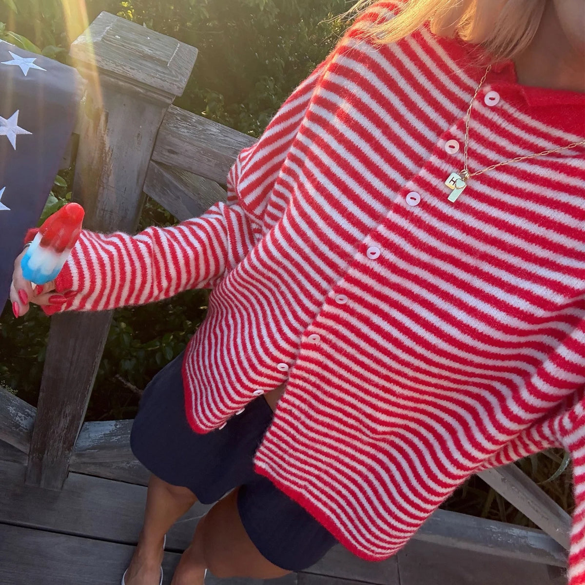 Women's Striped Cardigan Sweater with Button Front Collar and Long Sleeves - Image 5