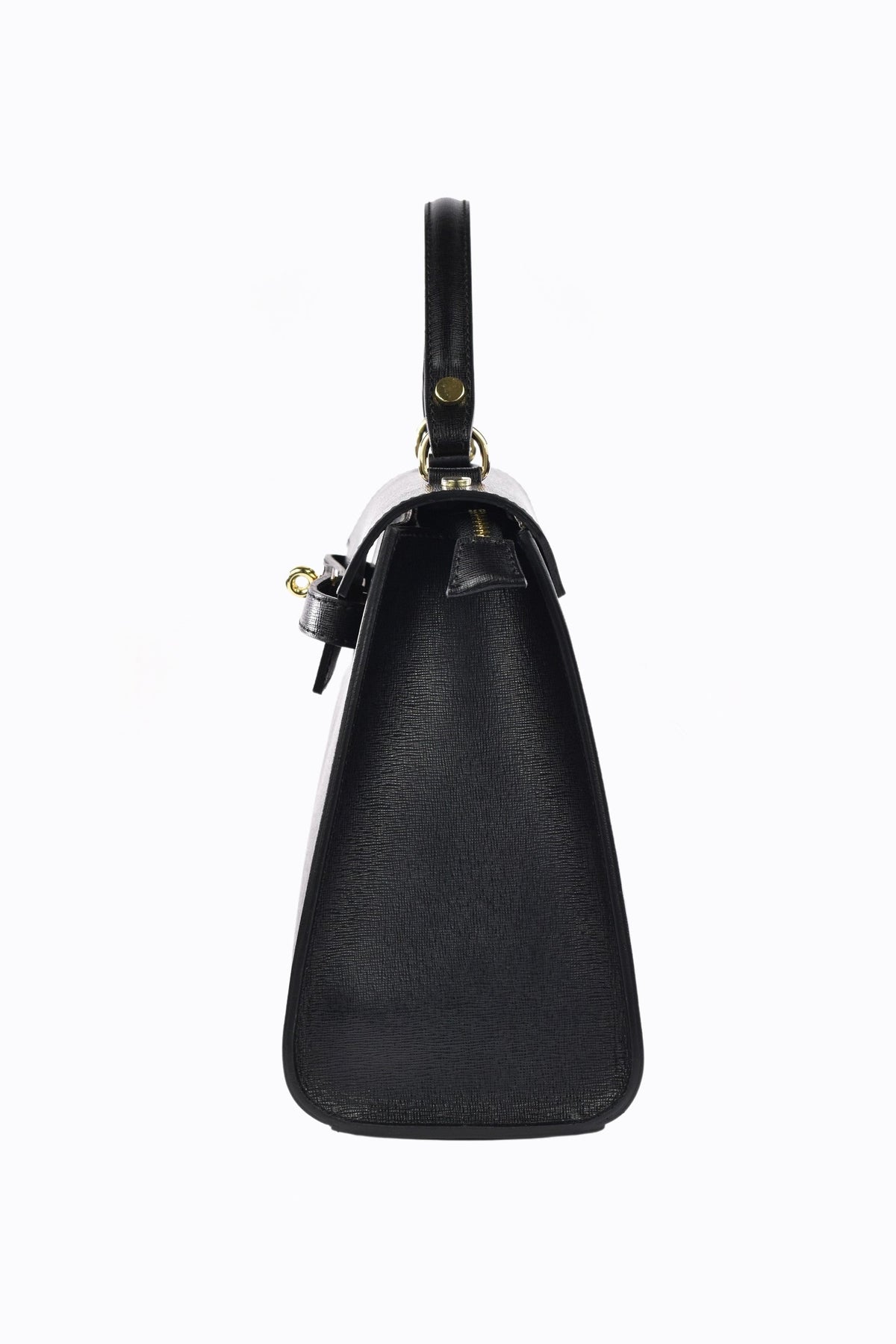 Women's Structured Leather Bag Top Handle with Gold-Tone Hardware and Fold-Over Flap - Image 4