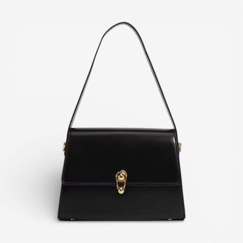 Women's Structured Shoulder Tote Bag with Zipper and Gold Hardware - Image 2