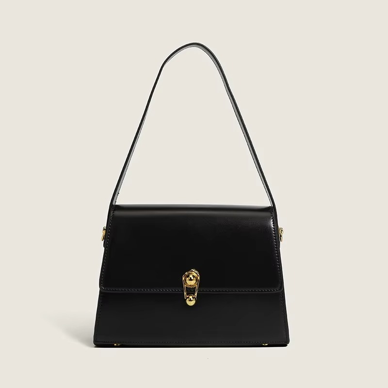 Women's Structured Shoulder Tote Bag with Zipper and Gold Hardware - Image 3