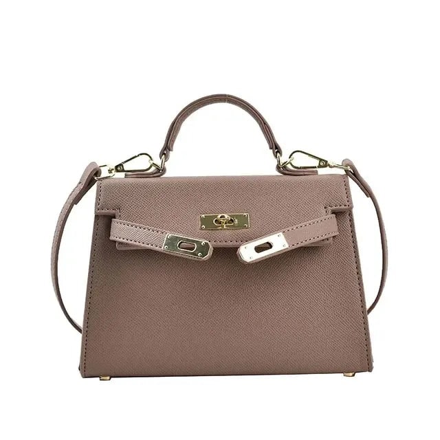 Women's Structured Top Handle Handbag with Gold Hardware and Turn Lock Closure - Image 5
