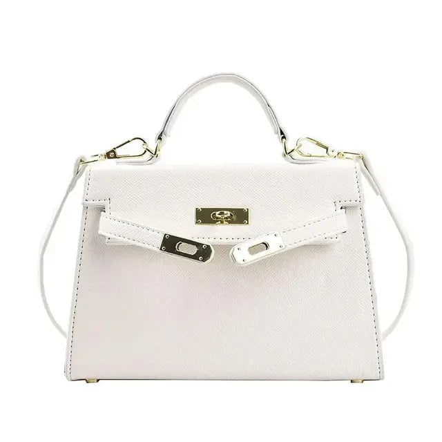Women's Structured Top Handle Handbag with Gold Hardware and Turn Lock Closure - Image 6
