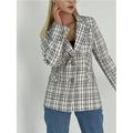 Women's Tweed Plaid Tailored Blazer with Notched Lapel and Structured Shoulders - Image 7