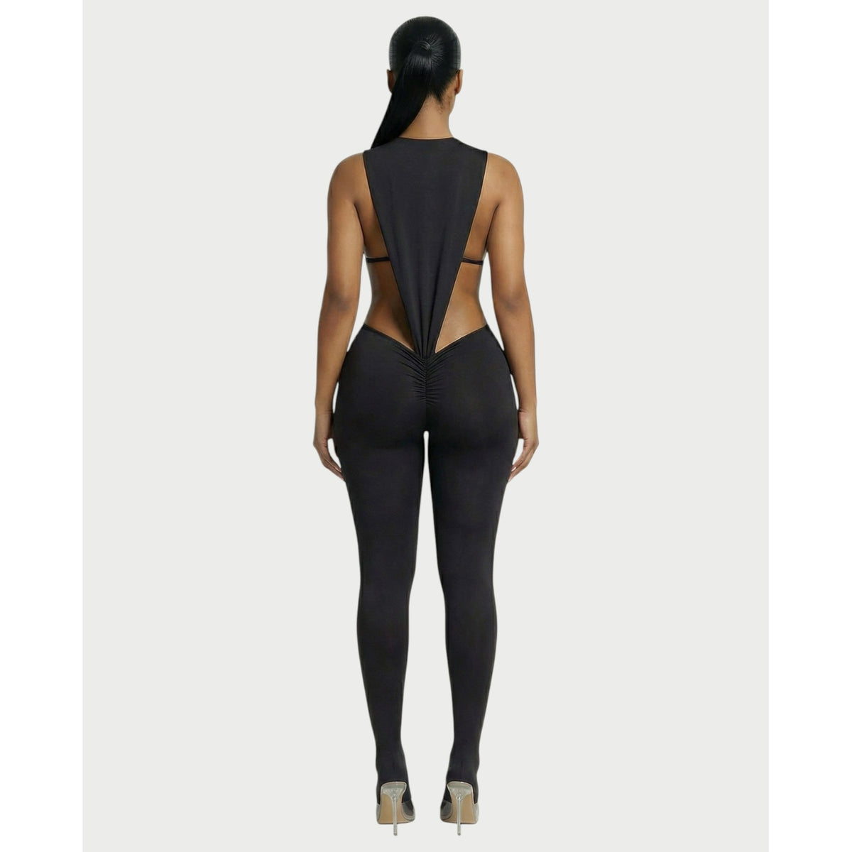 Women's Two Piece Set Sleeveless Cutout Bodysuit and Ruched High Waist Leggings - Image 2