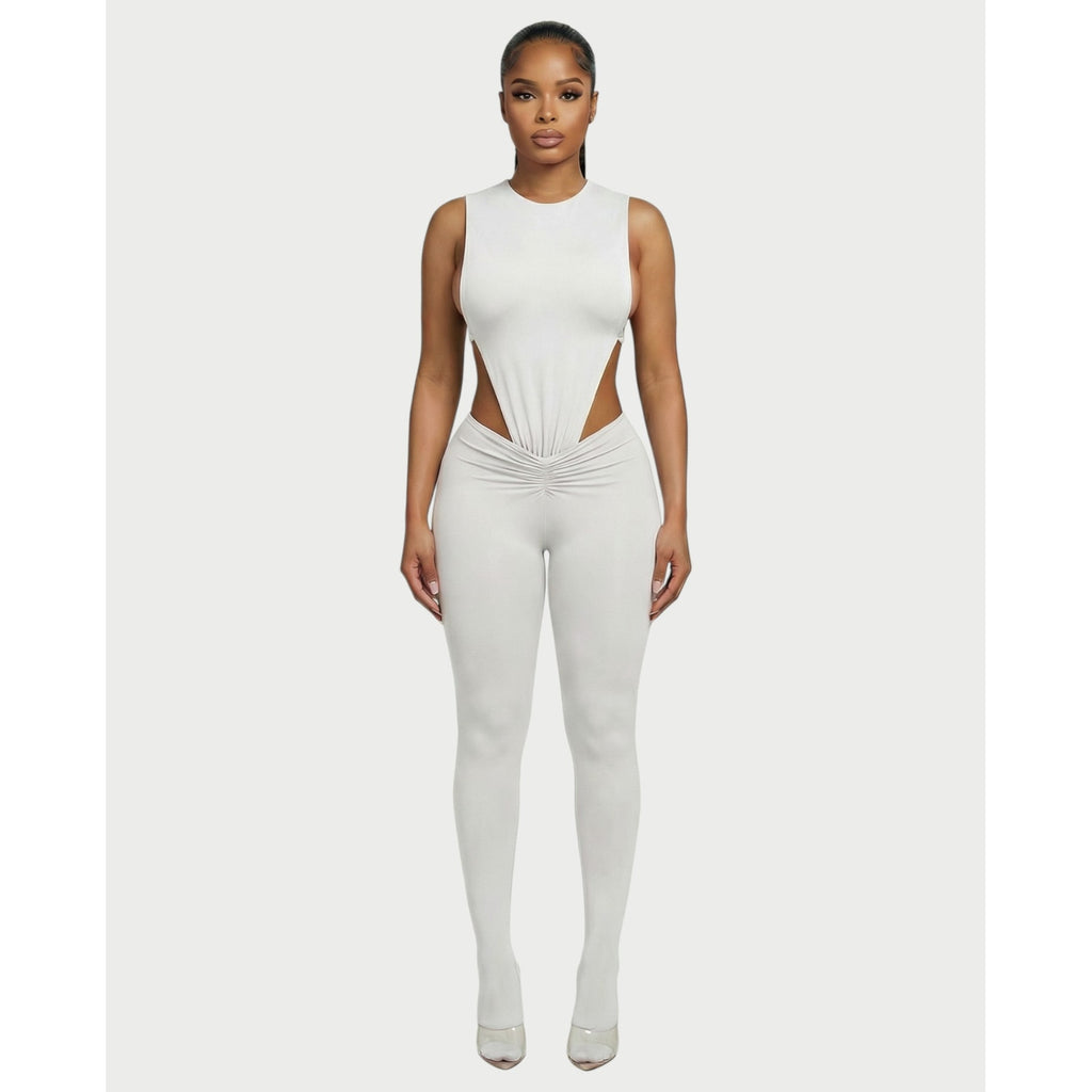 Women's Two Piece Set Sleeveless Cutout Bodysuit and Ruched High Waist Leggings - Image 6