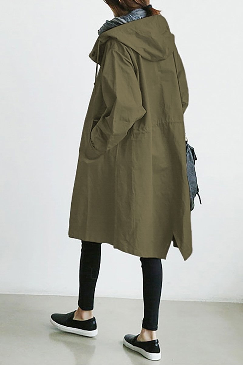 Women's Water Resistant Hooded Trench Coat with Drawstring Waist - Image 3