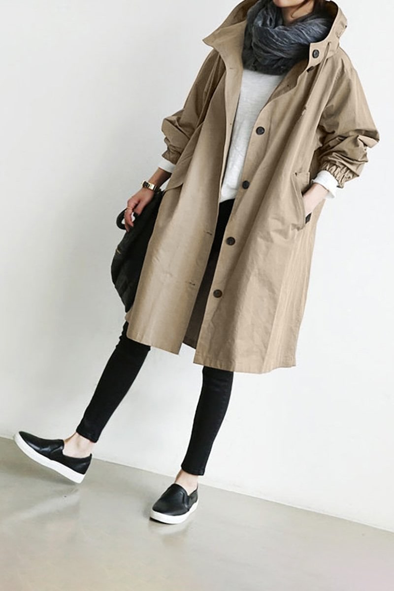 Women's Water Resistant Hooded Trench Coat with Drawstring Waist - Image 5