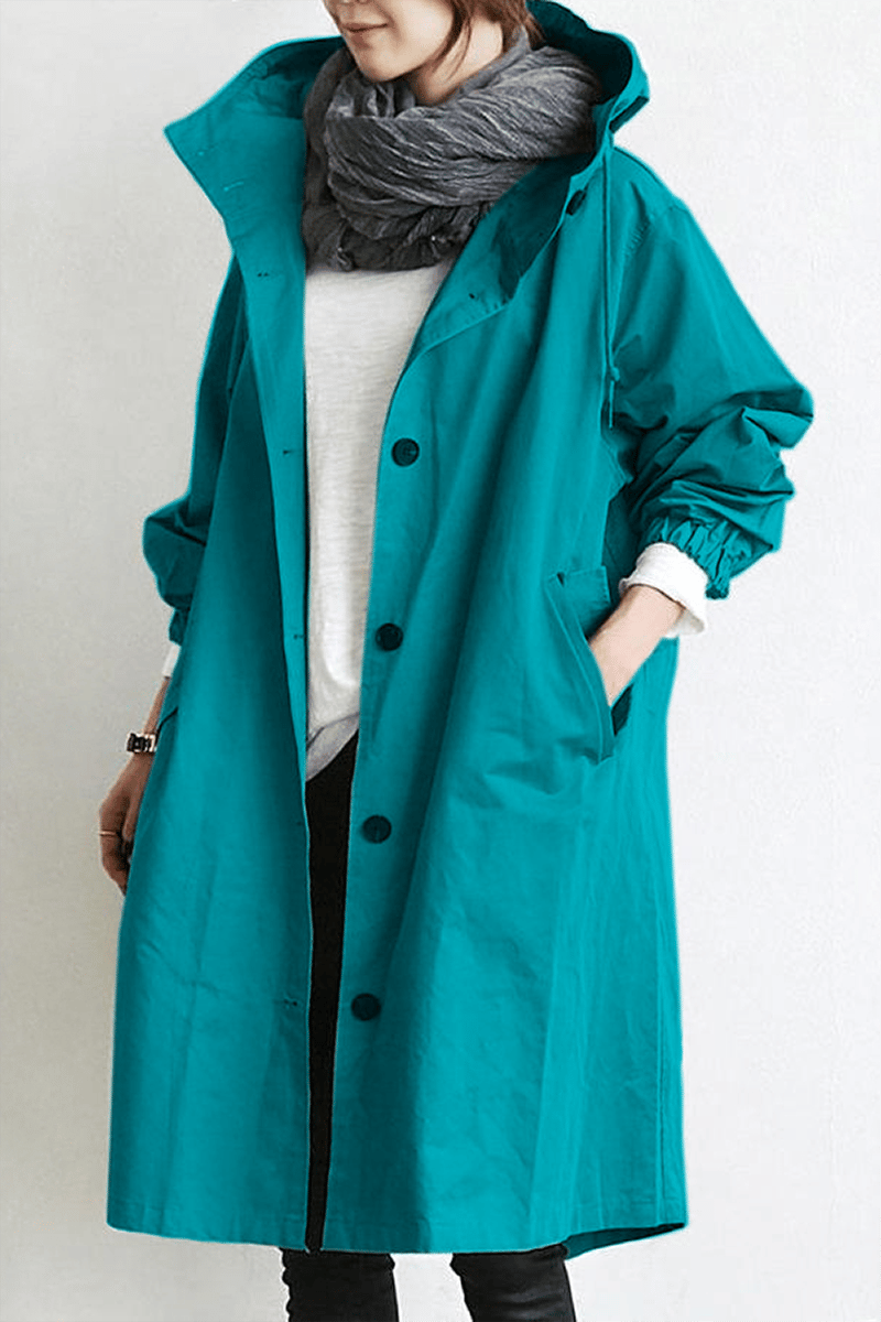 Women's Water Resistant Hooded Trench Coat with Drawstring Waist - Image 7