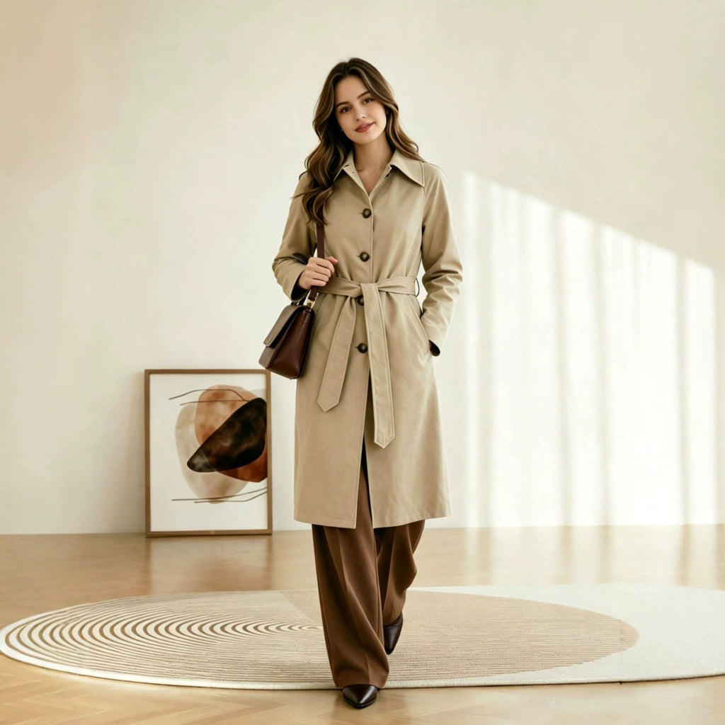 Women's Water Resistant Single Breasted Trench Coat with Tie Belt - Image 4