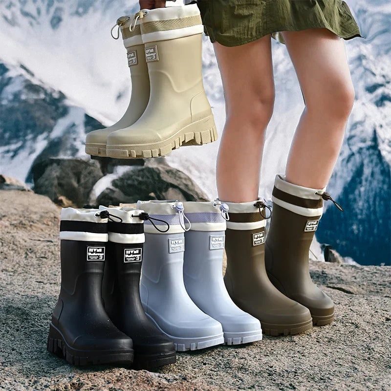 Women's Waterproof Boots with Drawstring Collar and Slip-On Design - Image 17