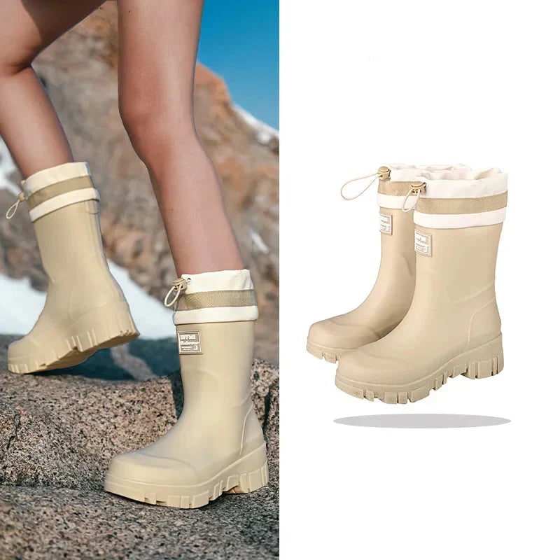 Women's Waterproof Boots with Drawstring Collar and Slip-On Design - Image 2