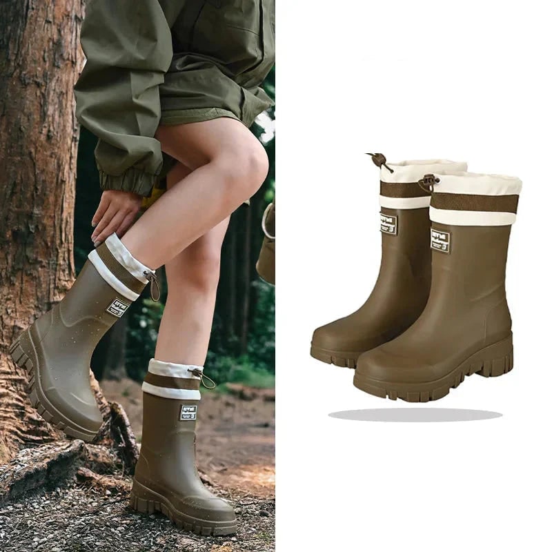 Women's Waterproof Boots with Drawstring Collar and Slip-On Design - Image 5