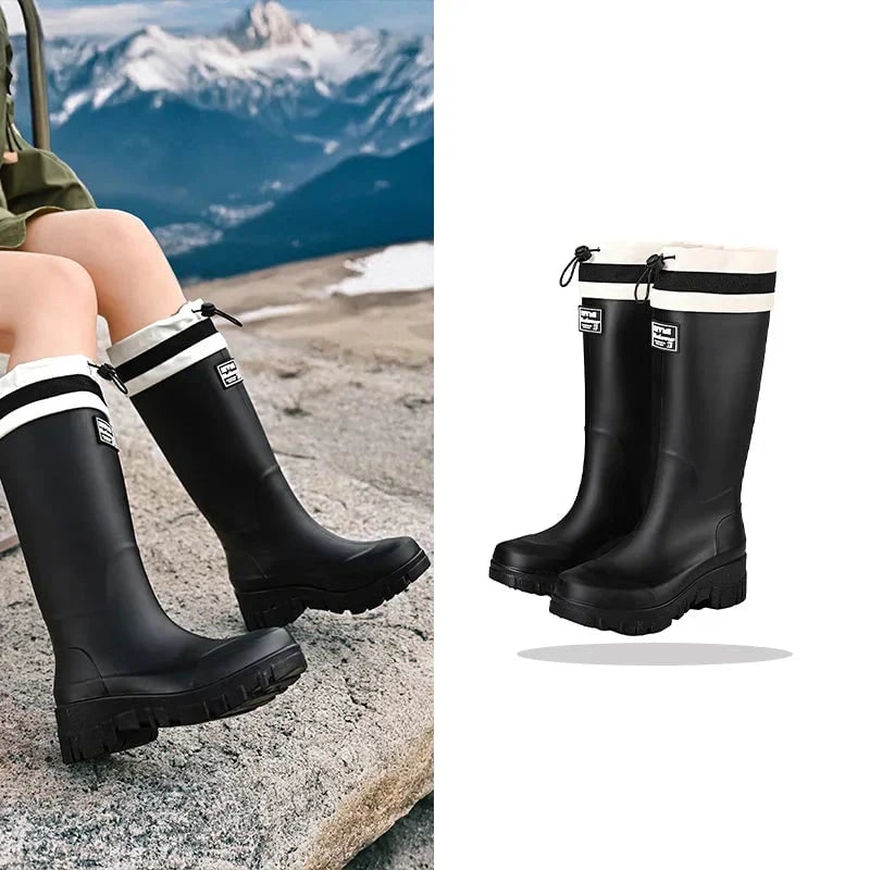 Women's Waterproof Boots with Drawstring Collar and Slip-On Design - Image 7