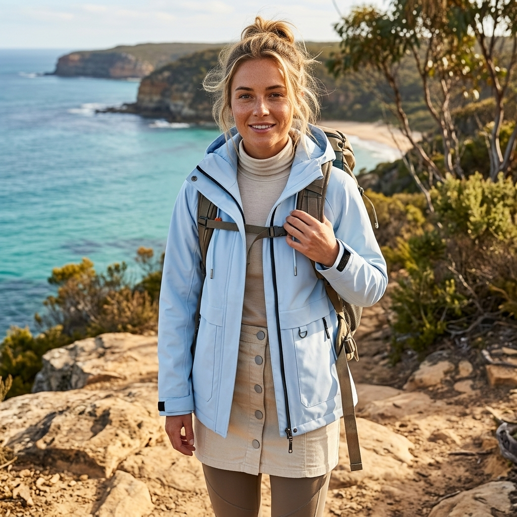 Women's Waterproof Rain Jacket with Drawstring Waist and Hooded Design - Image 2