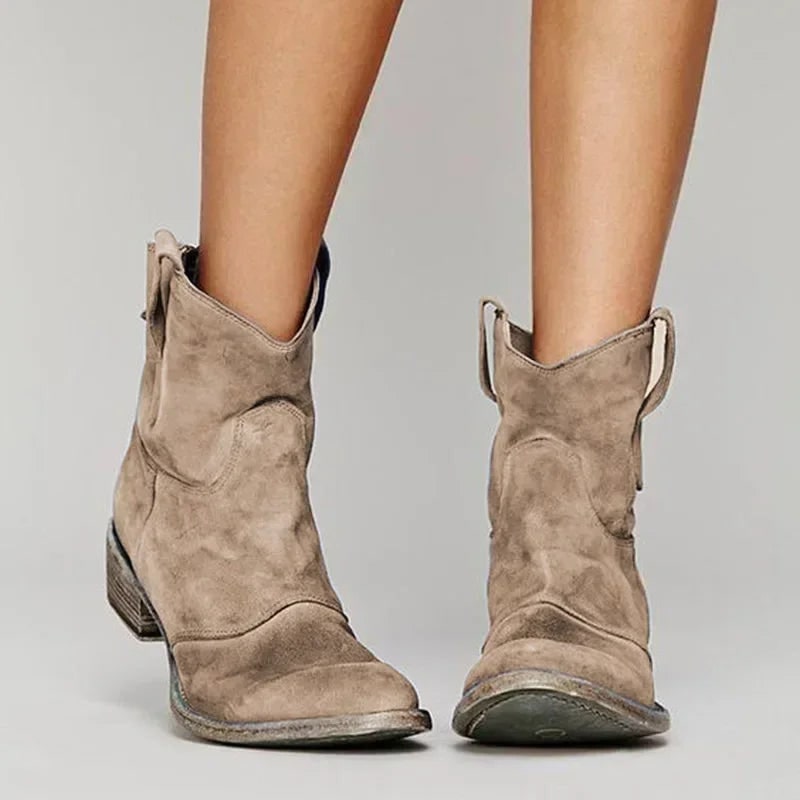 Women's Western Ankle Boots with Suede Block Heel and Pull Tabs - Image 6