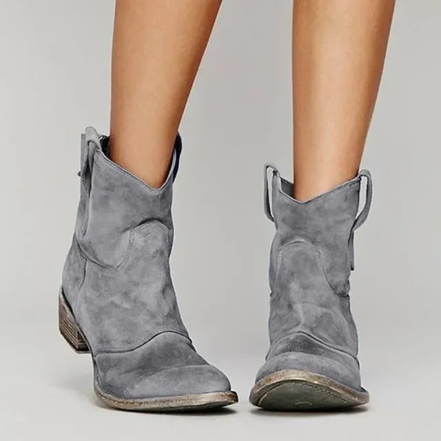 Women's Western Ankle Boots with Suede Block Heel and Pull Tabs - Image 9