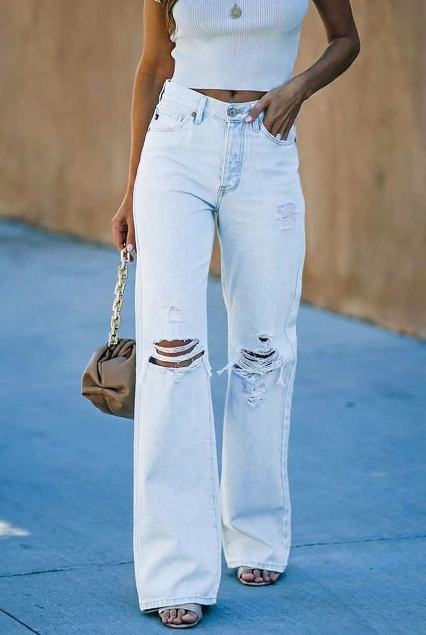 Women's Wide Leg Jeans High Waisted Distressed Denim with Relaxed Fit - Image 4