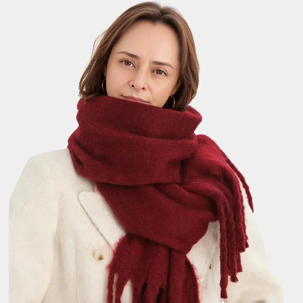 Women's Winter Blanket Scarf Oversized Knit Wrap with Tassels and Fringe - Image 1
