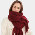 Women's Winter Blanket Scarf Oversized Knit Wrap with Tassels and Fringe - Image 1