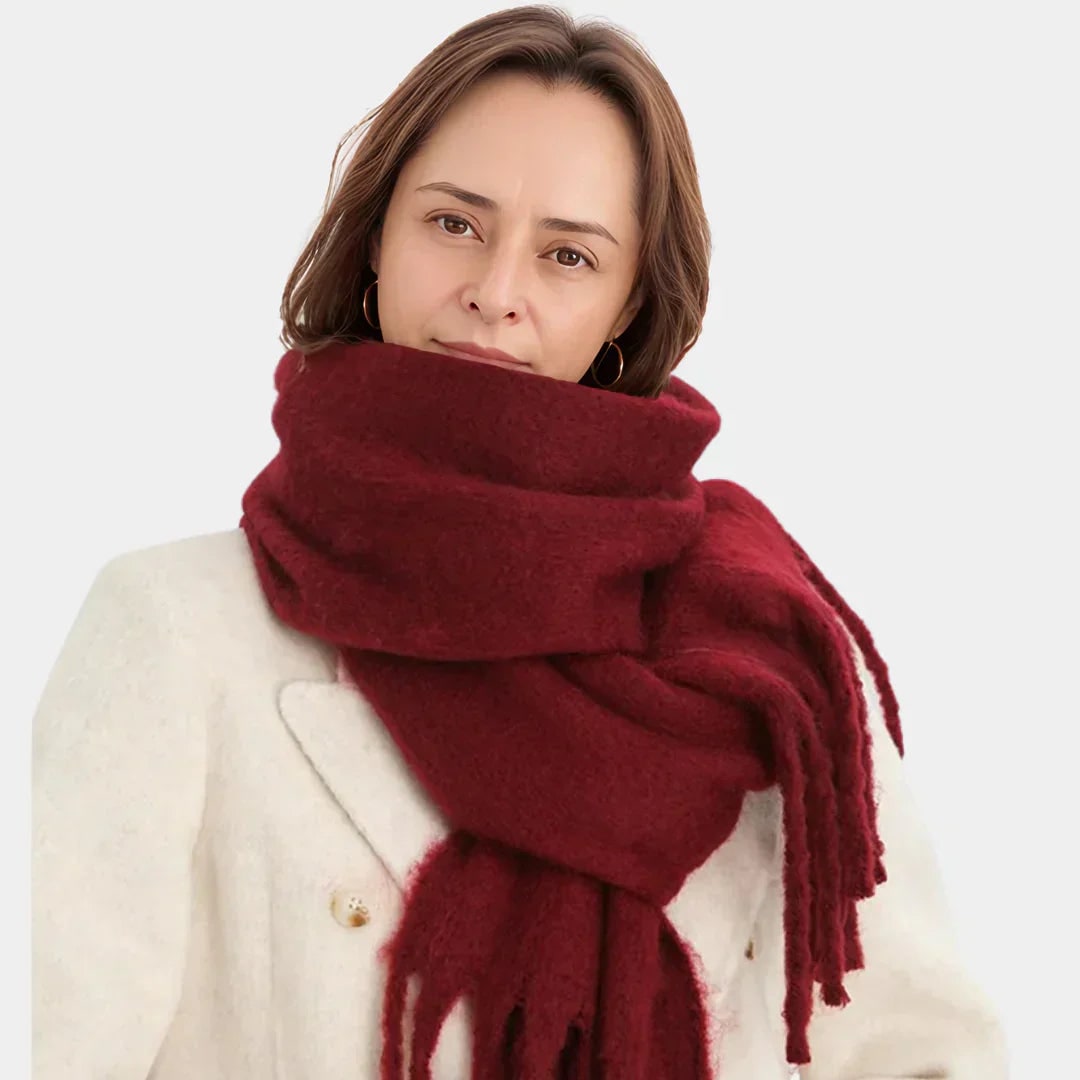 Women's Winter Blanket Scarf Oversized Knit Wrap with Tassels and Fringe - Image 1