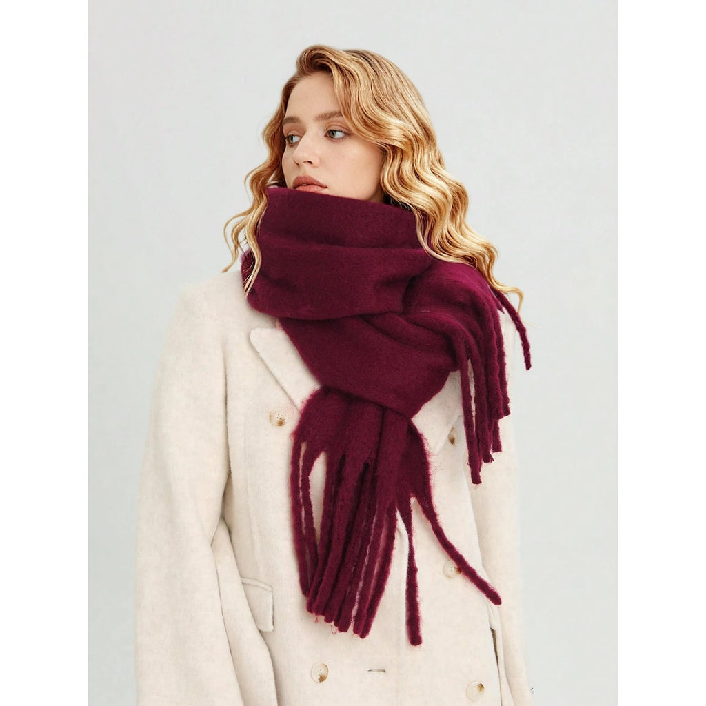 Women's Winter Oversized Blanket Scarf Brushed Knit with Chunky Tassels - Image 3